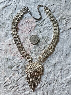 Vintage Silver-Tone Floral Fringe Necklace - Silver